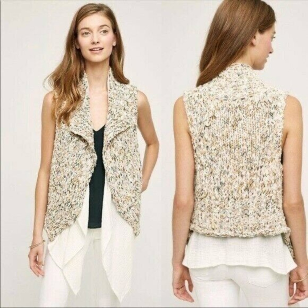 Anthropologie Cream and Tan Sweater Vest